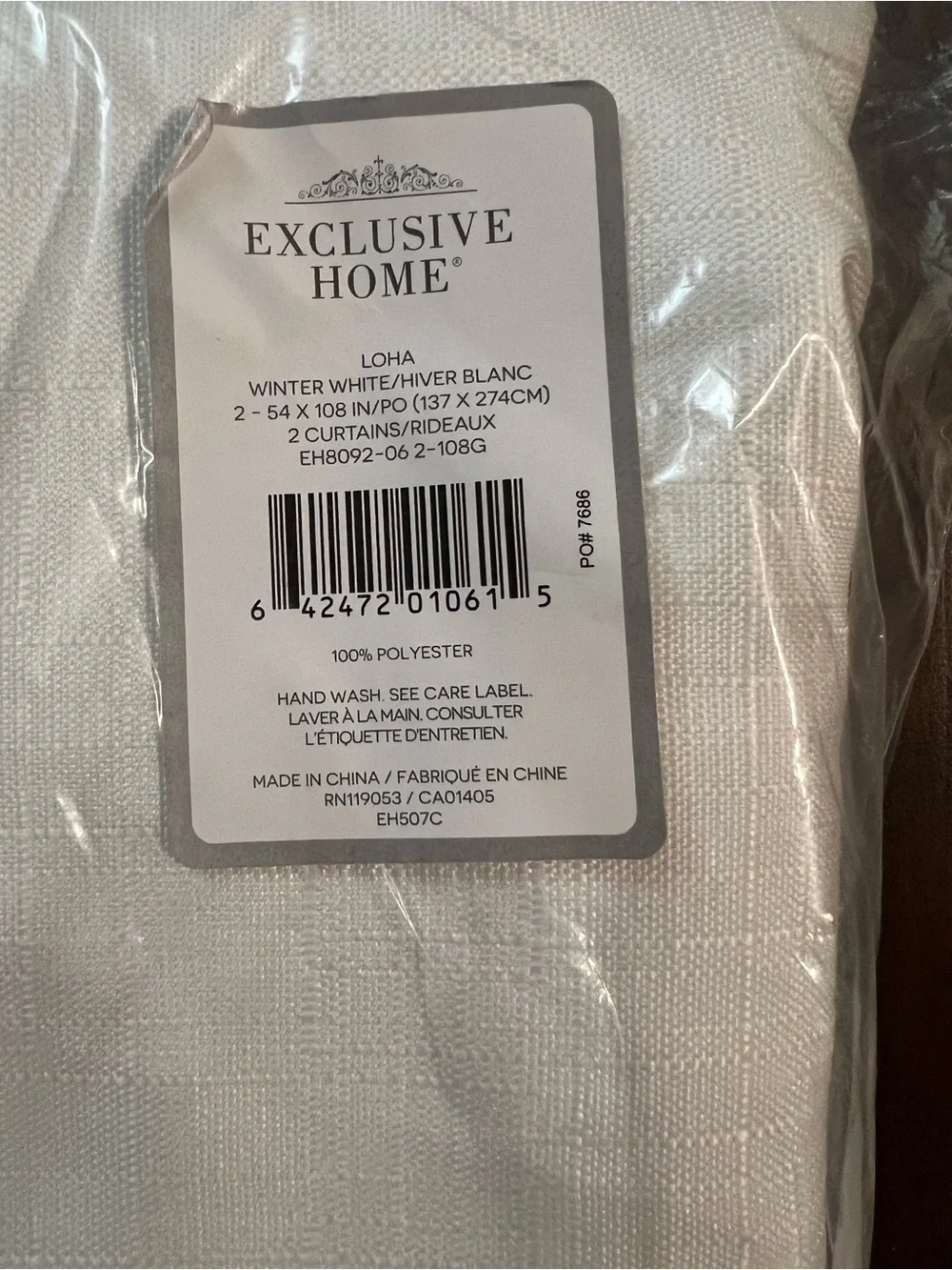 Loha Winter White Solid Light Filtering Curtain, 54 in. W x 108 inL